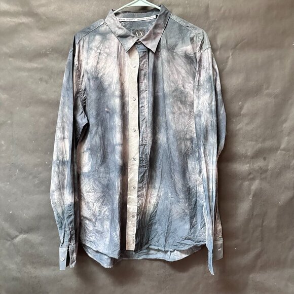 Armani Exchange A/X Shirt Tie Dye Size XL Cotton Dress Button Down Long Sleeve - Picture 7 of 8